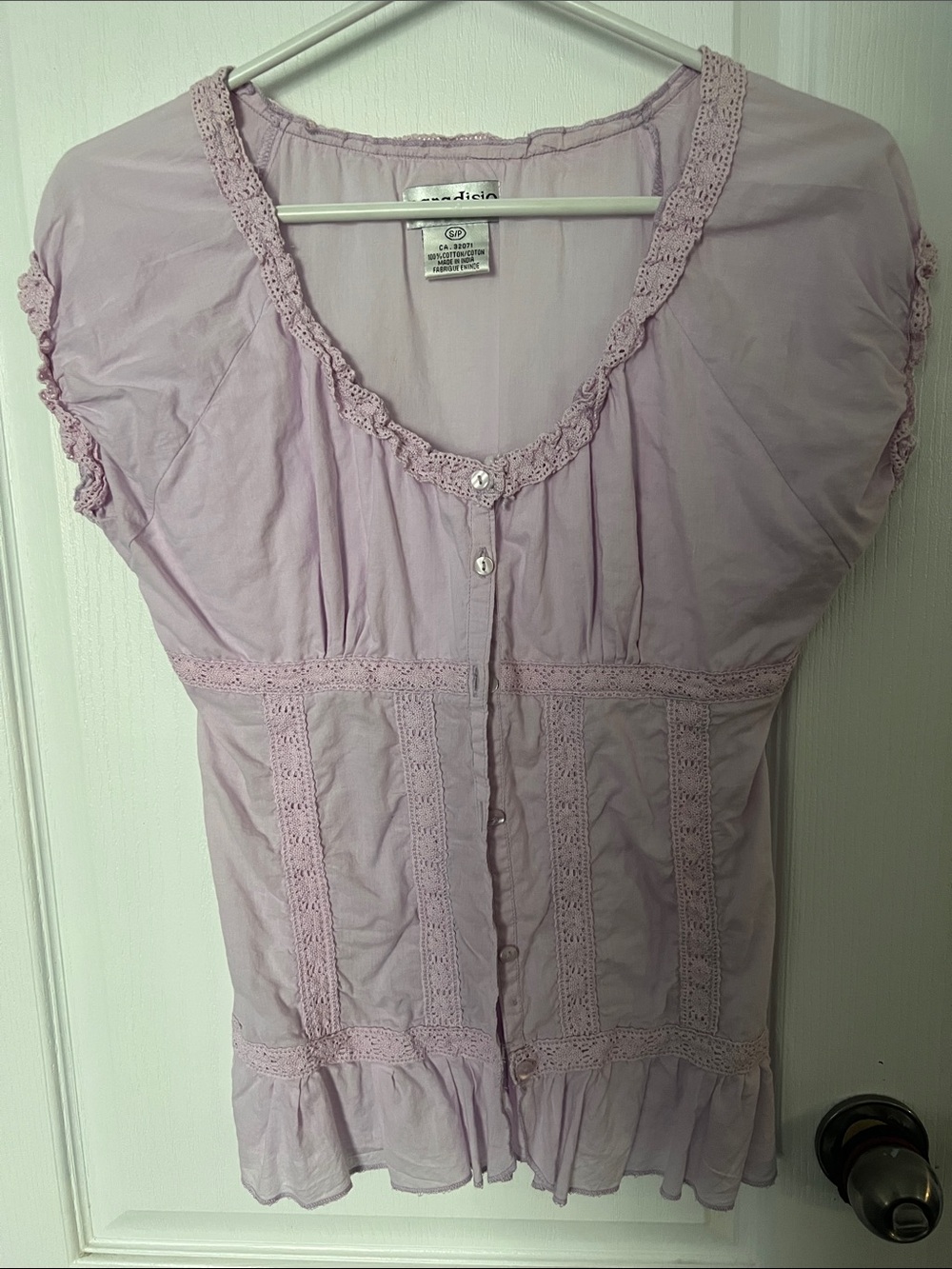 Light Lavender Lace-Trim Button-Front Sleep Chemise - Unbranded